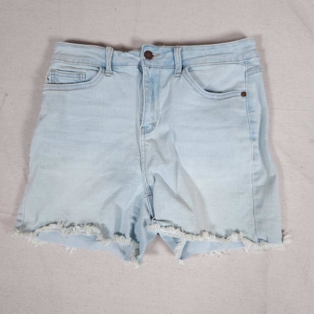 Judy Blue Denim Jean Shorts Womens Large Raw Hem Light Wash Hi-Rise Distressing